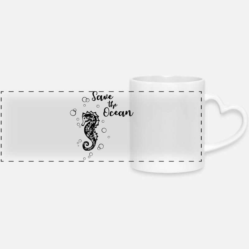 Save the Ocean - Seepferd - Panoramic mug with heart handle - white