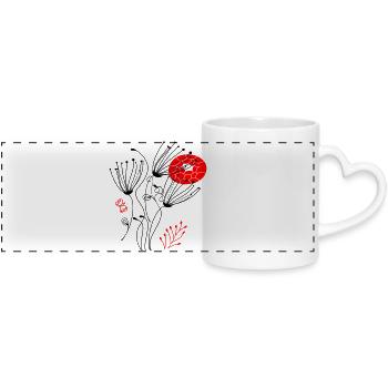 filigree delicate flowers, Flowers - Panoramic mug with heart handle - white - Front