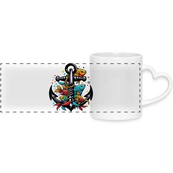 An Anchor with Fish - Panoramic mug with heart handle - white - Front