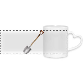 Bêche classique – motif d’outils de jardin et de construction - Mug panoramique avec anse en forme de cœur - blanc - Devant