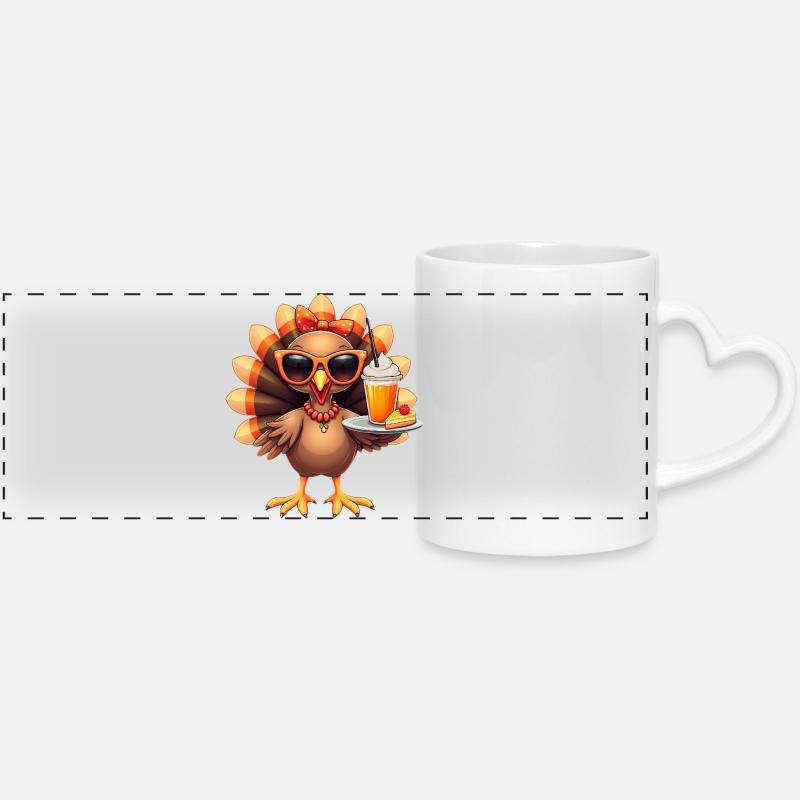Dinde de Thanksgiving avec lunettes de soleil - Mug panoramique avec anse en forme de cœur - blanc