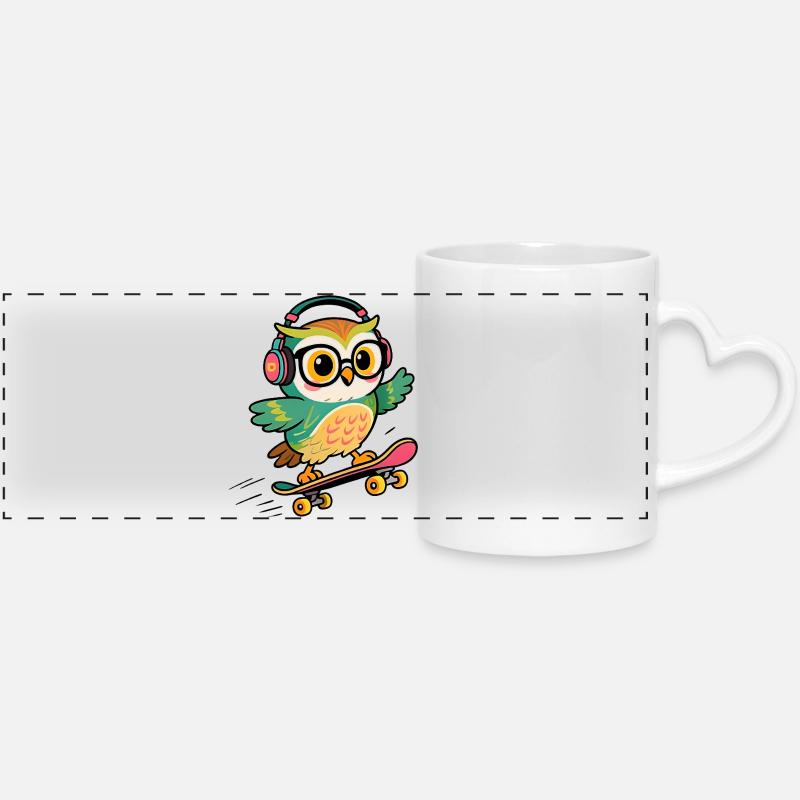 Owl skate helmet and goggles - Panoramic mug with heart handle - white