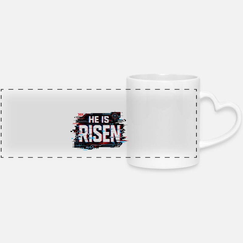 Glitch Easter: He is Risen - Panoramic mug with heart handle - white