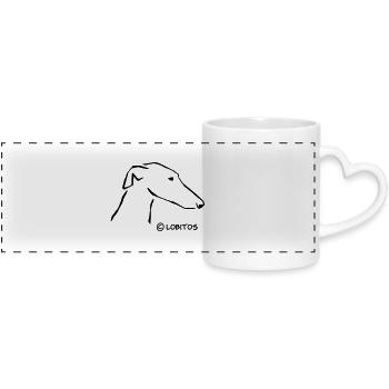 Greyhound head - Panoramic mug with heart handle - white - Front