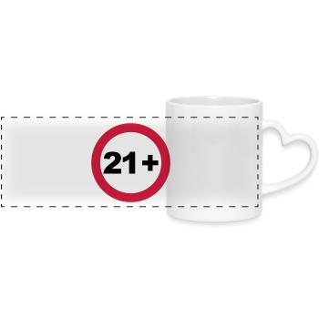 21st birthday 21+ - Panoramic mug with heart handle - white - Front