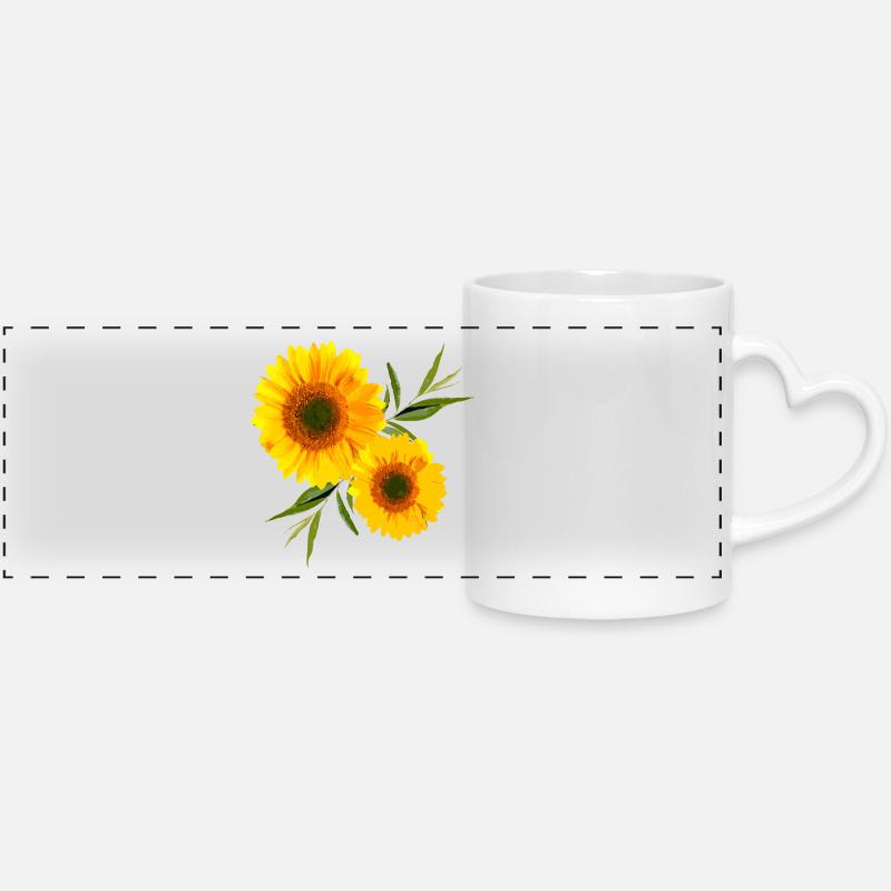sunflower - Panoramic mug with heart handle - white