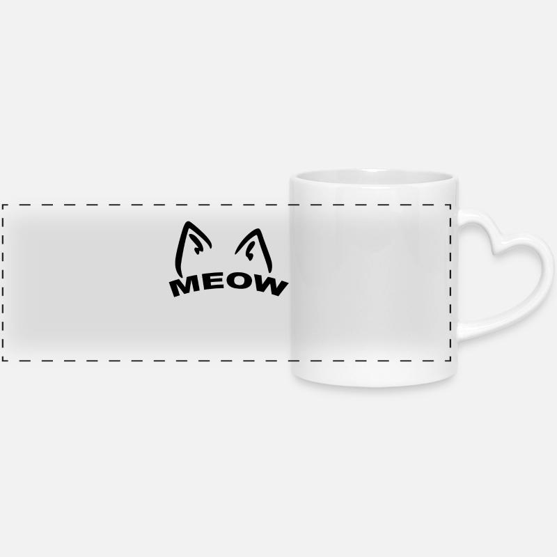 Idée cadeau chat miaou - Mug panoramique avec anse en forme de cœur - blanc