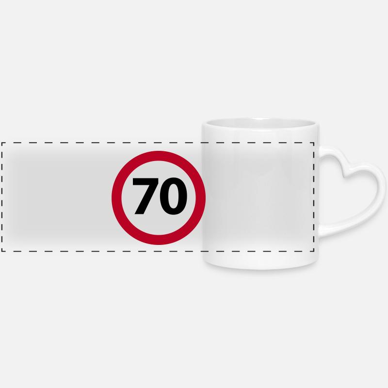 70. Geburtstag - Panoramatasse mit Herzhenkel - Weiß