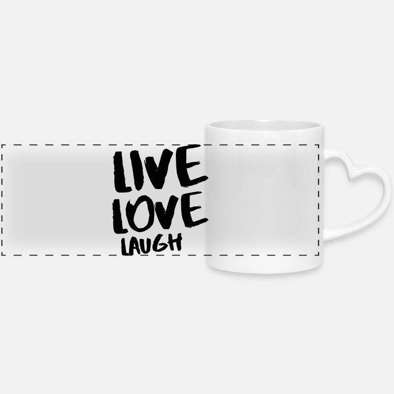 Live Love Laugh | Bold Hand-Drawn Quote  - Panoramic mug with heart handle - white