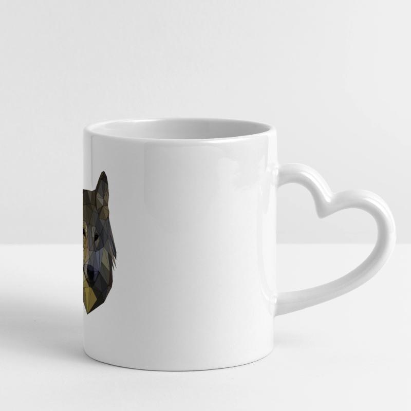 Polygon Wolf Triangular Mosaic Shapes Polyart Panoramic mug with heart handle