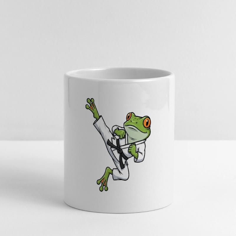 Whimsical Frog Toad Toad Karate Martial Arts Panoramic mug with heart handle