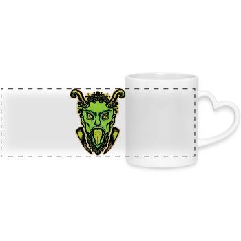 Green Krampus with tongue and horns - Panoramic mug with heart handle - white - Front