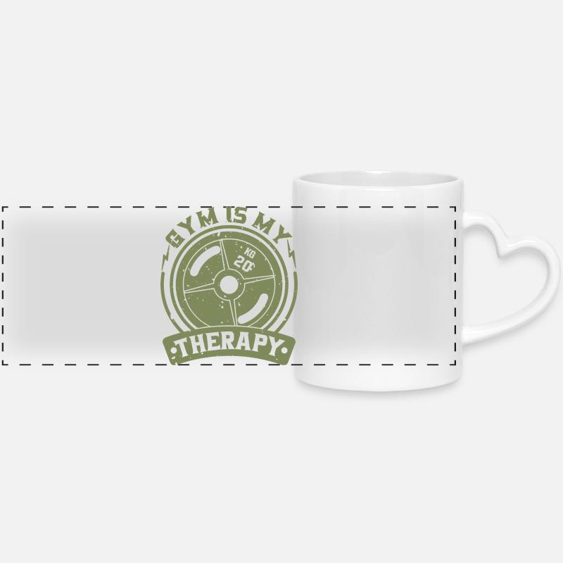 Gym is my therapy - Panoramic mug with heart handle - white