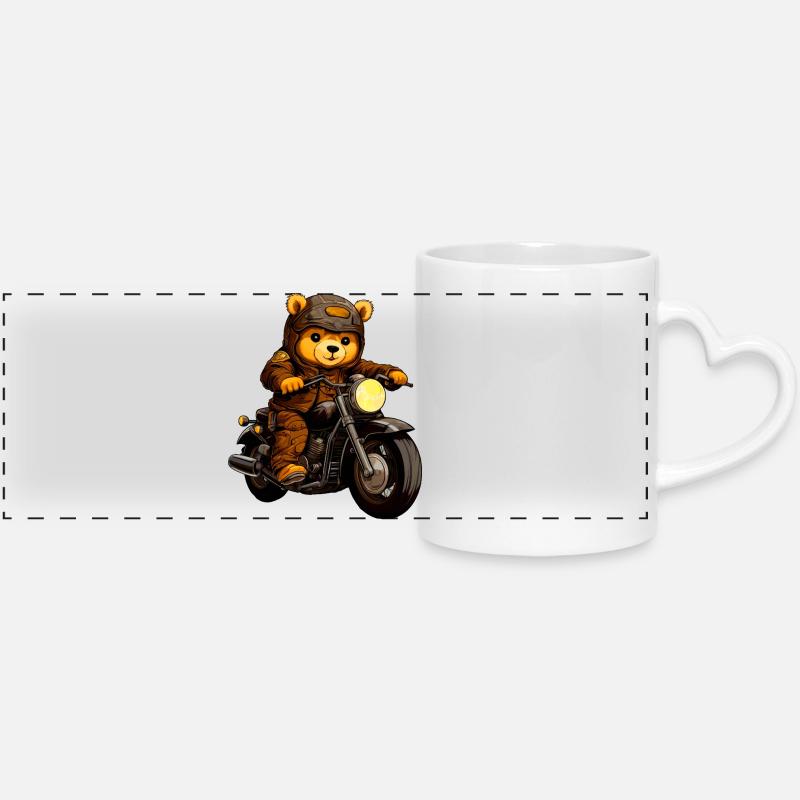 Bear Motorcyclist - Panoramic mug with heart handle - white