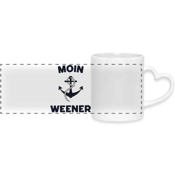 Moin Weener – Maritimes Anker-Design - Panoramatasse mit Herzhenkel - Weiß - Vorne