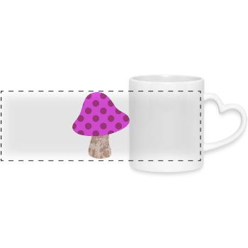Mushroom Dots Pattern Dots Pink Nursery Happiness - Panoramic mug with heart handle - white - Front