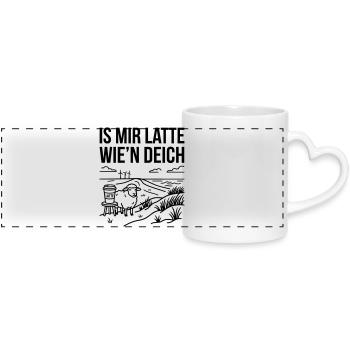 Mir Latte wie Deich Lustiger Norddeutsch Spruch - Panoramatasse mit Herzhenkel - Weiß - Vorne