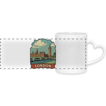 Badge de voyage vintage du bus rouge Big Ben de Londres - Mug panoramique avec anse en forme de cœur - blanc - Devant