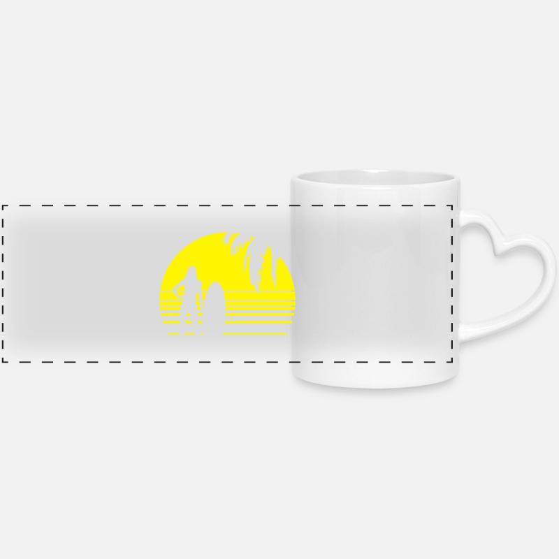 BEACH SURFING GIRL PALME 1C - Panoramic mug with heart handle - white