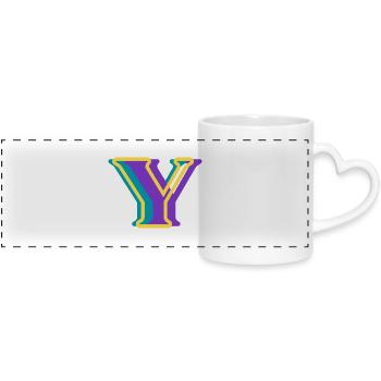 Multicolored letter y - Panoramic mug with heart handle - white - Front