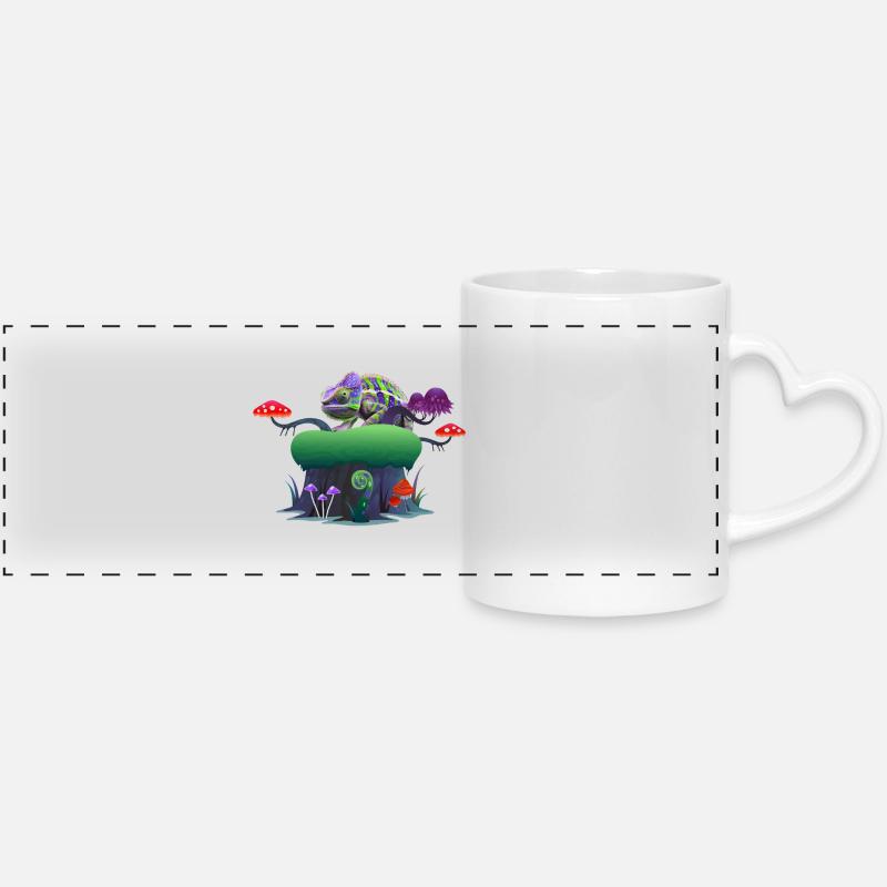 Neon Chameleon on Mushroom Rock - Panoramic mug with heart handle - white