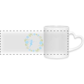 Couronne florale décorative avec des roses bleues et une fée - Mug panoramique avec anse en forme de cœur - blanc - Devant