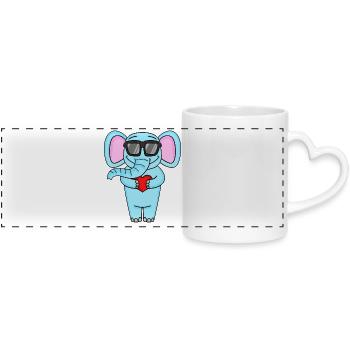 Elefant mit Sonnenbrille und Herz - Panoramatasse mit Herzhenkel - Weiß - Vorne