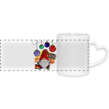 Gnom Weihnachts Wichtel mit Christbaumkugeln - Panoramatasse mit Herzhenkel - Weiß - Vorne
