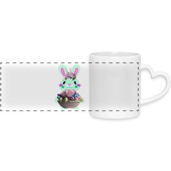 lapin de Pâques mignon avec des œufs de Pâques - Mug panoramique avec anse en forme de cœur - blanc - Devant