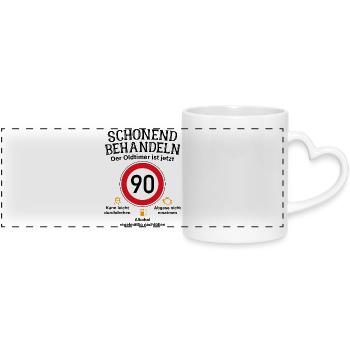 90. Geburtstag Schonend Behandeln Oldtimer Ist 90 - Panoramatasse mit Herzhenkel - Weiß - Vorne
