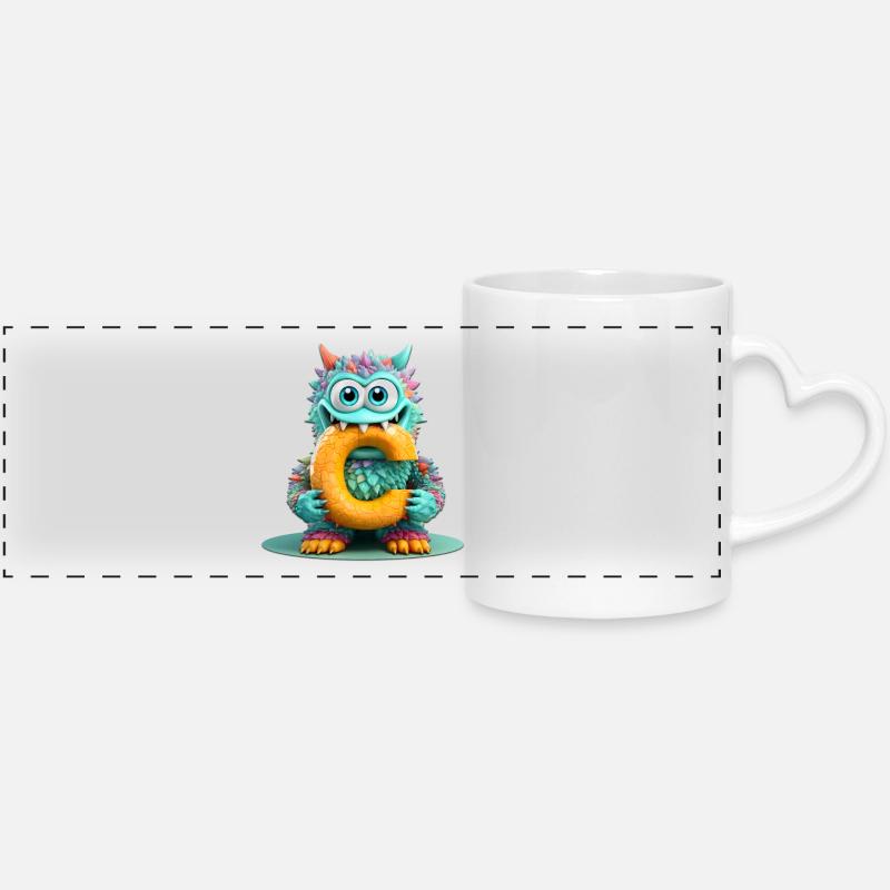 Colorful Monster with Letter C - Panoramic mug with heart handle - white