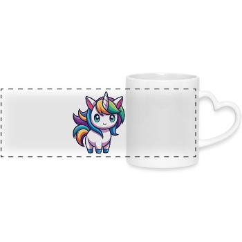 Niedliches Regenbogen-Einhorn – Kawaii-Stil - Panoramatasse mit Herzhenkel - Weiß - Vorne