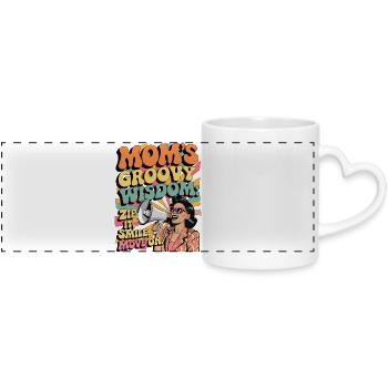 Mamas groovige Weisheit Lustiges Retro-Geschenk - Panoramatasse mit Herzhenkel - Weiß - Vorne