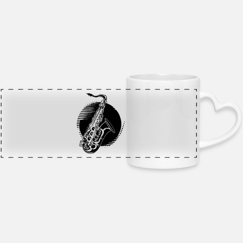 Dessin de saxophone - Mug panoramique avec anse en forme de cœur - blanc
