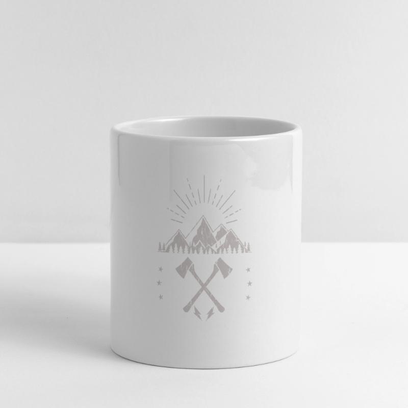 Rugged Mountain Sunrise Axe Emblem Panoramic mug with heart handle