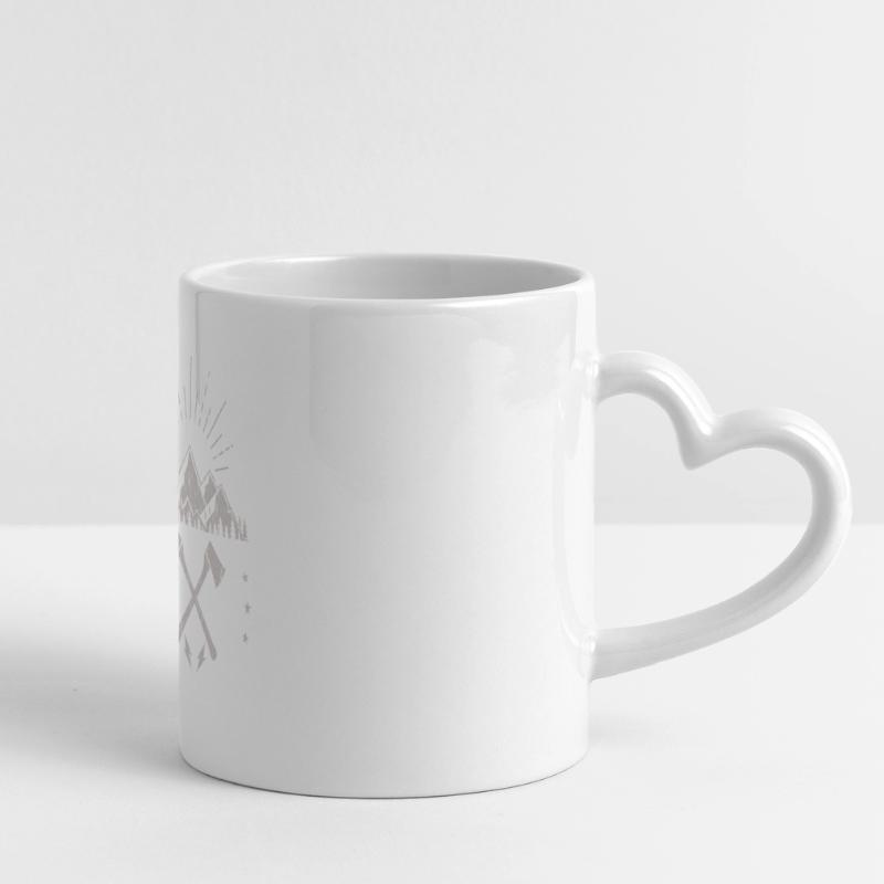 Rugged Mountain Sunrise Axe Emblem Panoramic mug with heart handle