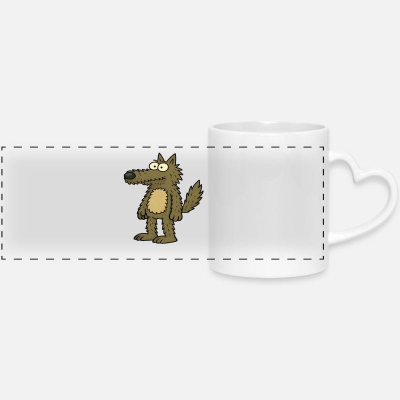 Wolfgang Wolf Cartoon - Panoramic mug with heart handle - white