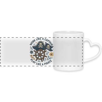 Work like a captain Play like a pirate - Panoramic mug with heart handle - white - Front