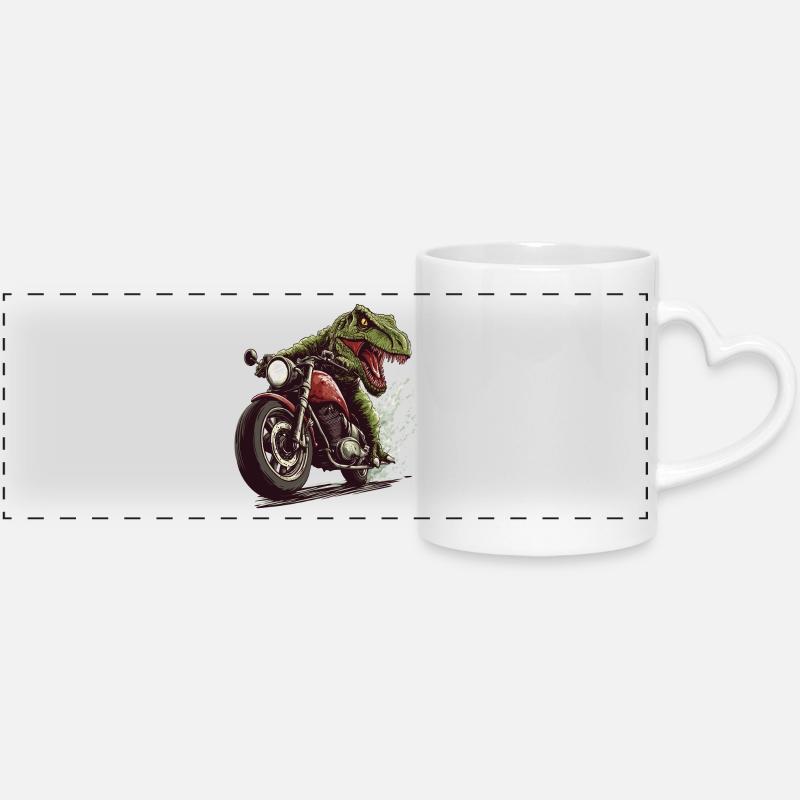 Crocodile on Motorcycle Action Design - Panoramic mug with heart handle - white