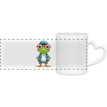 Lässiger Frosch im Sommeroutfit - Panoramatasse mit Herzhenkel - Weiß - Vorne