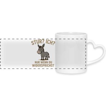 Humorvolles Esel-Design mit Spruch Stur? Ich? - Panoramatasse mit Herzhenkel - Weiß - Vorne