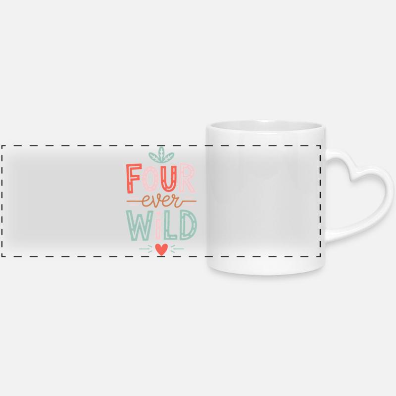 Four Ever Wild Kids Birthday 4 Years Gift - Panoramic mug with heart handle - white