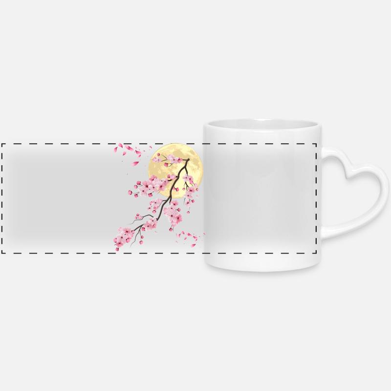 Full Moon with Cherry Blossom - Panoramic mug with heart handle - white