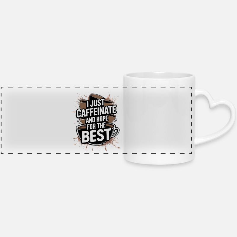 Caffeinate and Hope for the Best - Panoramic mug with heart handle - white