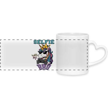 Selfie avec mon frère - Licorne zocken - Mug panoramique avec anse en forme de cœur - blanc - Devant