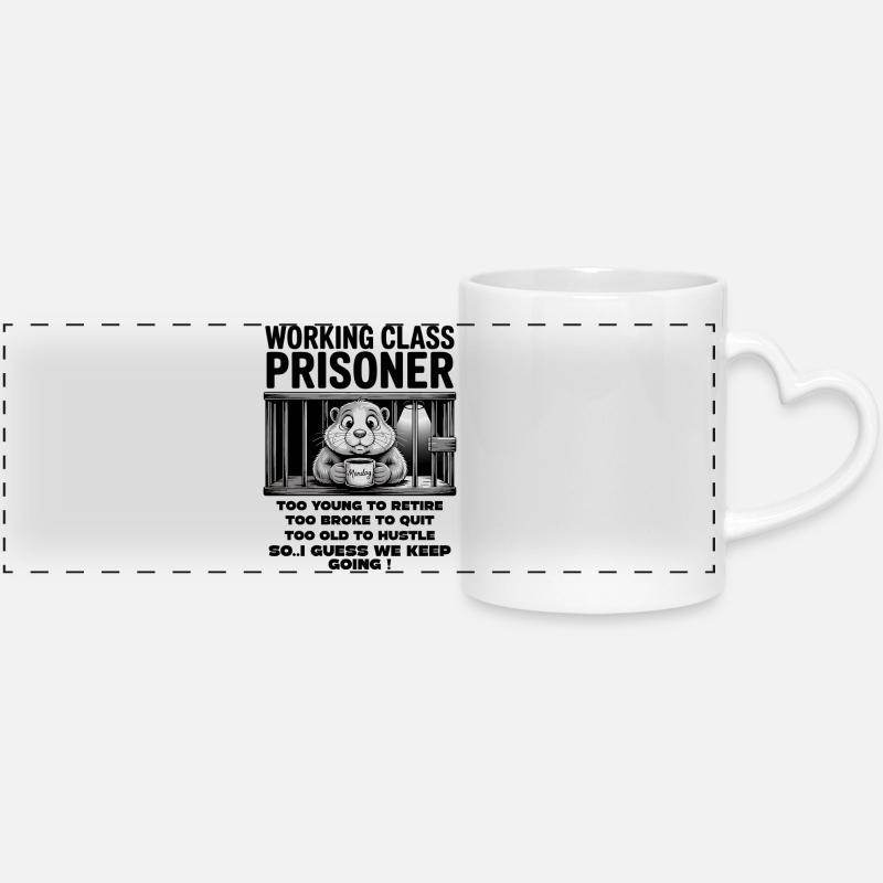 Monday Trapped Work Funny Work Outfit - Panoramic mug with heart handle - white