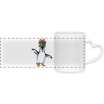 Pingouin avec cadeau sur la tête - Mug panoramique avec anse en forme de cœur - blanc - Devant