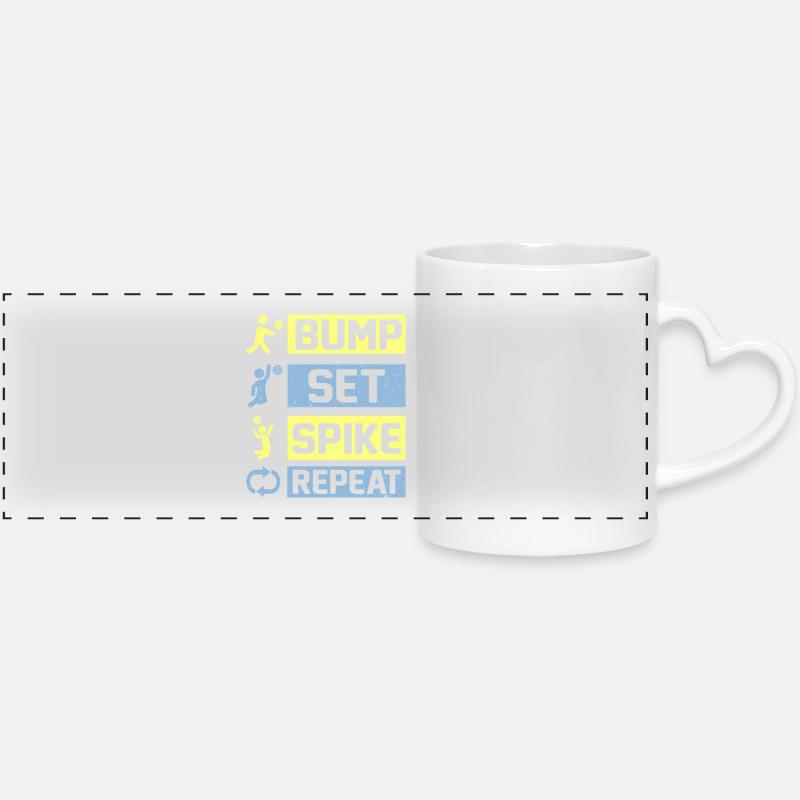 Bump Set Spike Repeat Volleyball - Panoramic mug with heart handle - white