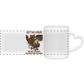 Get In Loser Dumpster Diving Waschbär Humor - Panoramatasse mit Herzhenkel - Weiß - Vorne