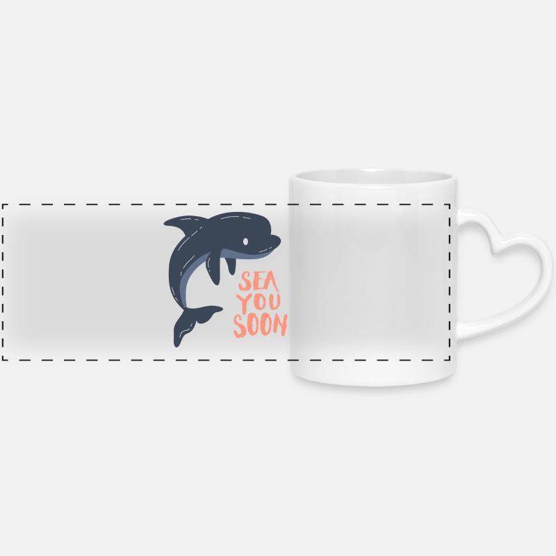 Nautic Design Dolphin Sea See You Soon - Panoramic mug with heart handle - white